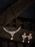 Gold Plated Black & White AD Studded & Beaded Mangalsutra Earrings