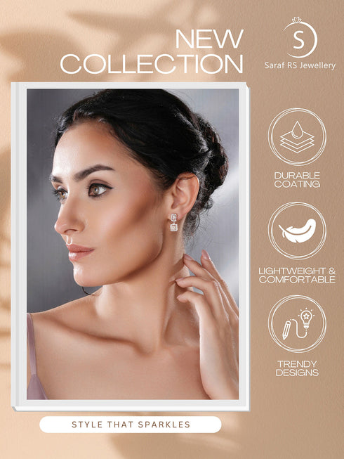 Rose Gold Plated Zircon Studded Classic Minimal Geometric Drop Earrings