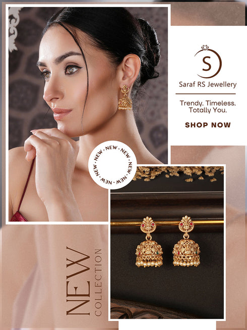 Gold Finish Red Kempo Studded Nagas GoddessLakshi Design Temple Jhumka Earrings