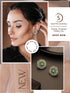 White Rhodium Green Emerald Studded Floral Design Solar Statement Studds Earrings