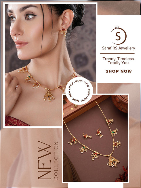 Gold Plated Ball Chain Kempo Studded Lakshmiji Pendant Minimal Jewellery Set