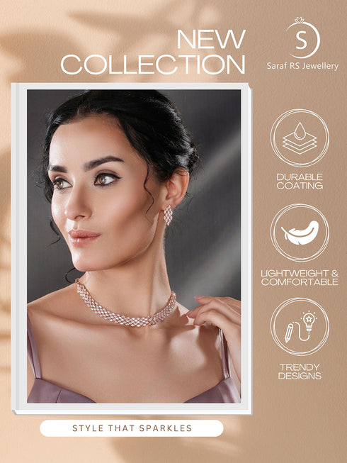 Rose Gold Toned Cubic Zircon Studded Statement Necklace jewellery Set