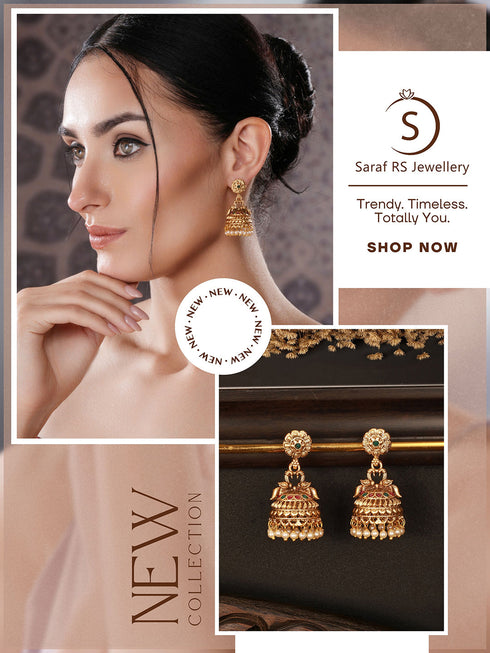Gold Finish Green Kempo Studded Peacock Design Temple Jhumka Earrings