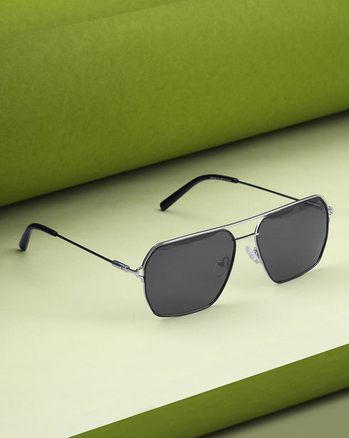 Men Premium Polarised UV Protected Black Lens Silver Toned Rectangle Sunglasses