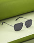 Men Premium Polarised UV Protected Black Lens Silver Toned Rectangle Sunglasses