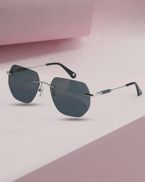 Men Premium Polarised UV Protected Blue Lens Silver Toned Rimless Sunglasses