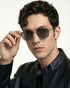 Men Premium Polarised UV Protected Blue Lens Gold and Black Toned Rectangle Sunglasses