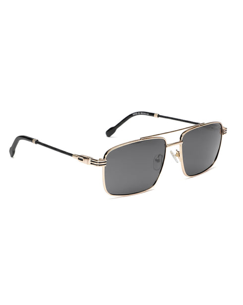 Men Premium Polarised UV Protected Blue Lens Gold and Black Toned Rectangle Sunglasses