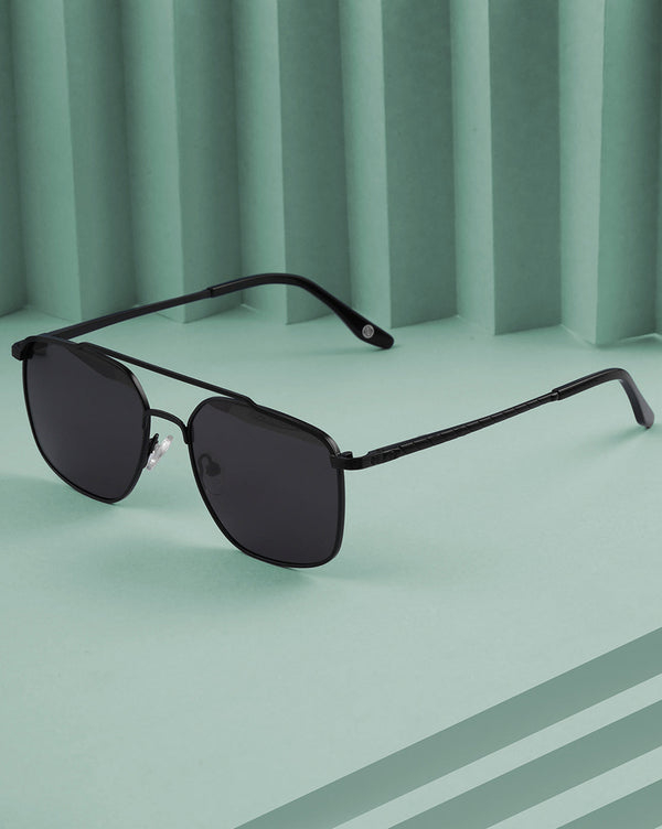 Men Premium Polarised UV Protected Black Lens Black Toned Rectangle Sunglasses