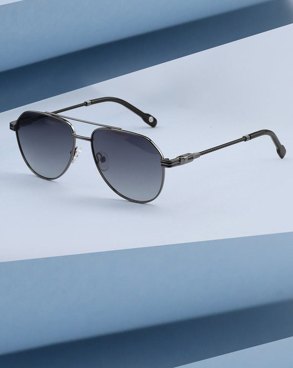 Unisex Premium Polarised UV Protected Blue Lens Gunmetal Toned Rectangle Sunglasses
