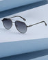 Unisex Premium Polarised UV Protected Blue Lens Gunmetal Toned Rectangle Sunglasses