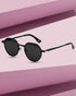 Women Premium Polarised UV Protected Blue Lens Black Toned Round Sunglasses