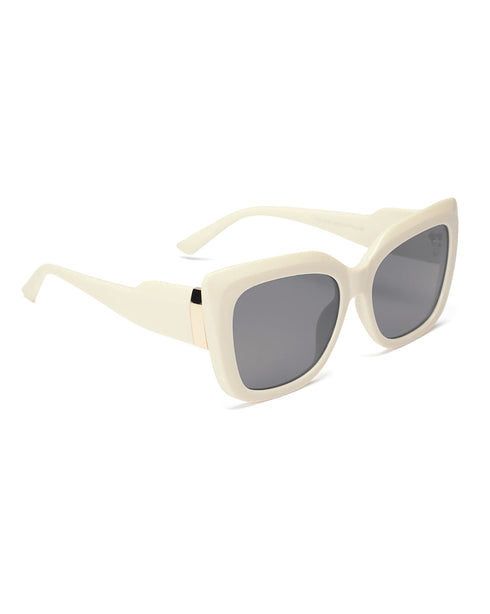 Women UV Protected Black Lens Cream Gold Toned Cateye Sunglasses