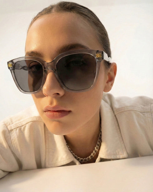 Women UV Protected Black Lens Grey and Gold Toned Cateye Sunglasses