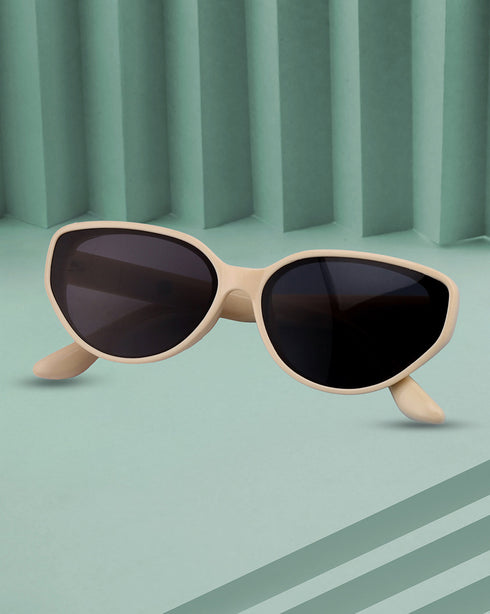 Women UV Protected Black Lens Cream Toned Cateye Sunglasses
