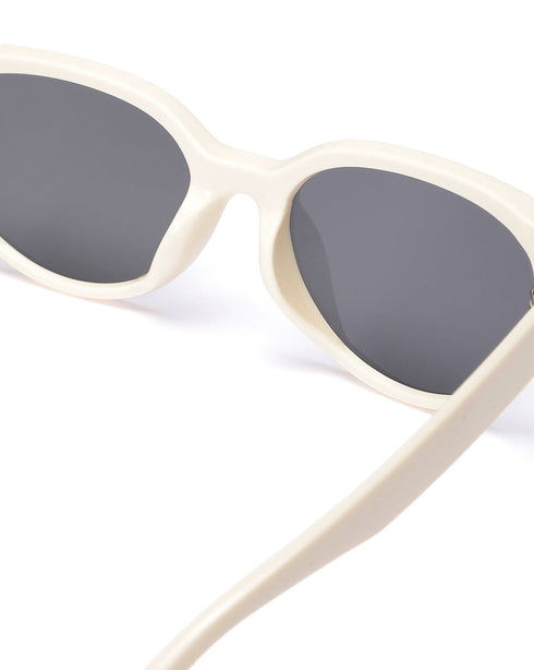 Women UV Protected Black Lens Cream Toned Cateye Sunglasses