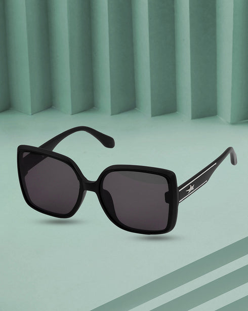 Women UV Protected Black Lens Black and Silver Toned Oversized Sunglasses