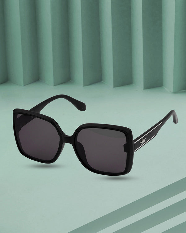 Women UV Protected Black Lens Black and Silver Toned Oversized Sunglasses