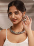Dual Toned Oxidised Silver Lookalike Floral Tribal Hasli With Chandbali Jewellery Set