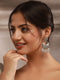 Oxidised Silver Lookalike Pearl Beaded Tribal Lightweight Chandbali Earrings
