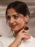 Silver Oxidised Dual Toned Red Stone & Pearl Beaded Peacocok Boho Statement Earrings