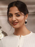Silver Oxidised Black Stone Studded Pearl Beaded Minimal Drop earrings