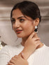 Silver Oxidised Black Stone Studded Pearl Beaded Minimal Drop earrings
