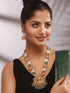 Gold Plated Green Pearl Beaded Lakshmi Motif Long haram Temple Jeellery Set