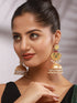 Gold Toned Pearl Beaded Fusion Statement Lightweight Designer Jhumka Earrings