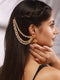 Gold Plated Temple Pearl Beaded Multilayered Matil Earchain