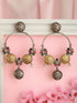 Oxidised Dual Toned Red Stone Pearl Beaded Handcrafted Floral Filigree large Hoop Chandbali Earrings