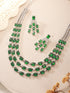 Silver Plated Emerald Green AD Studded Layered Statement Necklace Jewellery Set