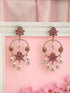 Antique Gold-Toned Pink Stones With Pearl Drop Floral Hoop Contemporary Earrings