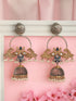 Oxidised Dual Toned Pearl Beaded Floral Peacock Design Contemporary Hoop Jhumka Earrings