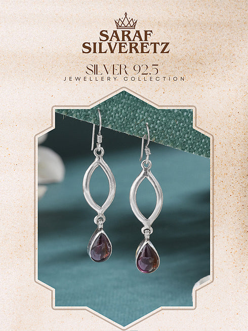 925 Sterling Silver Garnet Gemstone Studded Halo Drop Minimal Dangler Earrings