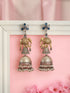Oxidised Silver Toned Pearl Beaded Floral Elephant Design Contemporary Dangler Jhumka Earrings