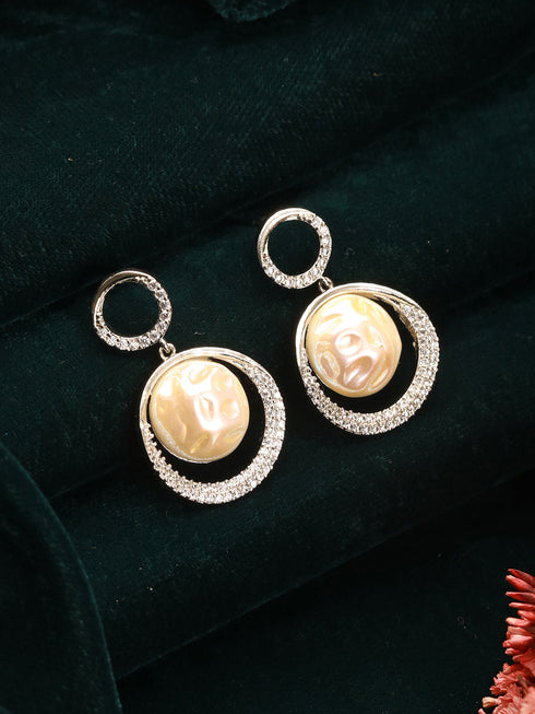 Silver Plated Quirky Pearl Drop Minimal Orbital Earrings