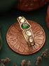 Gold Polish Green Emerald Kundan Mossanaite Studded Tilak Shaped Openable Kada Bracelet