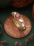 Gold Polish Ruby Red Kundan Mossanaite Tilak Shaped Openable Kada Bracelet