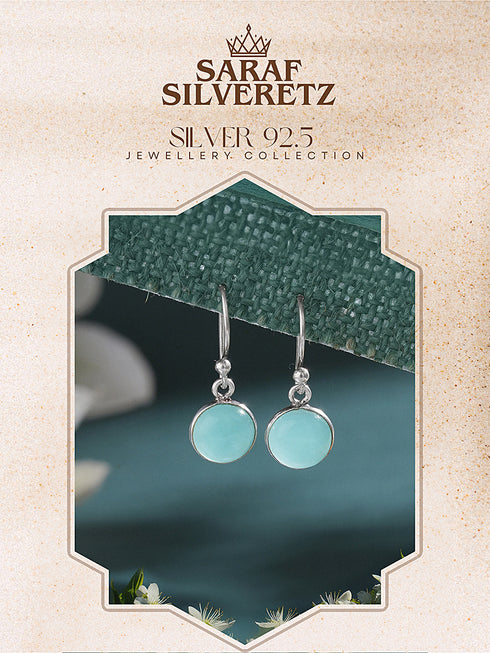 925 Sterling Silver Mint Green Aqua Stone Studded Minimal Handcrafted Drop Earrings