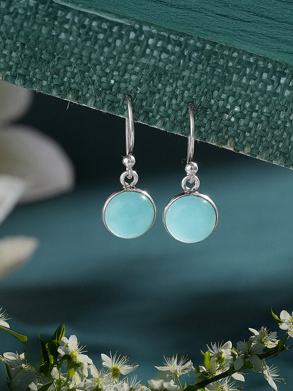 925 Sterling Silver Mint Green Aqua Stone Studded Minimal Handcrafted Drop Earrings