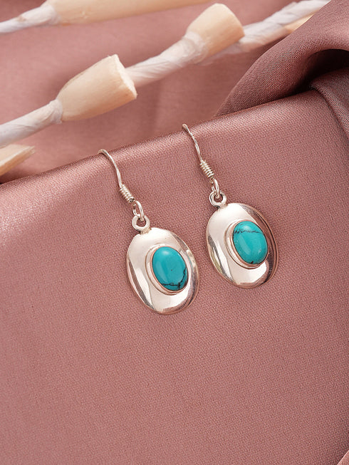 92.5 Sterling Silver Turquoise Stone Drop Earrings