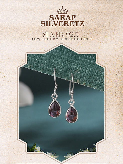 925 Sterling Silver Red Original Garnet Gemstone Studded Elegant Handcrafted Minimal Charm Earrings