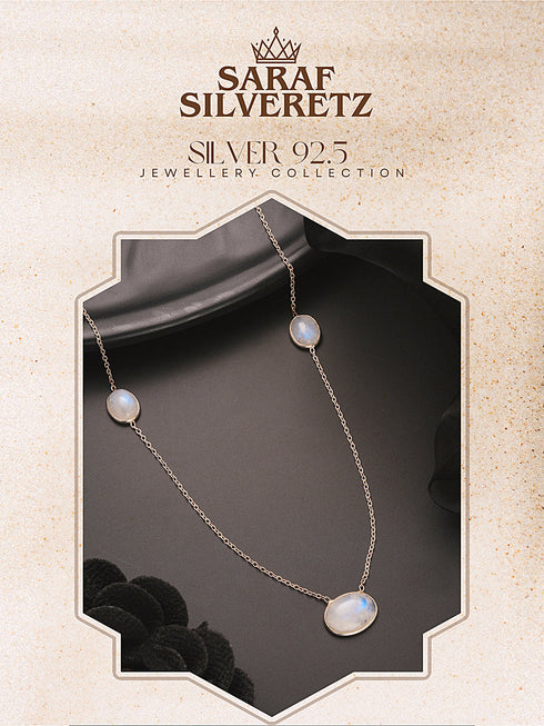 925 Sterling Silver White Moonstone Gemstone Studded Minimal Boho Necklace & Chain