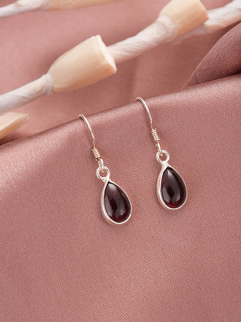 925 Sterling Silver Red Original Garnet Gemstone Studded Elegant Handcrafted Minimal Charm Earrings