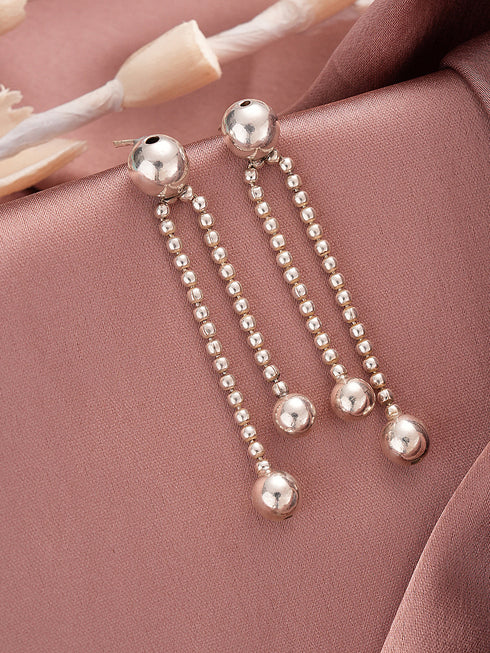 925 Sterling Silver Long Dual Strand Drop statement Minimal Earrings