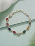 925 Silver Navratna Natural Gemstones Studded Handmade Minimal Delicate Charms Adjustable Bracelet