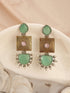 Oxidised Gold Toned Mint Stone Studded Contemporary Tribal Long dangler Earrings