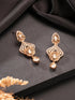 Gold Plated Uncut Polki Kundan Mossanite Studded Floral Dropdown Minimal earrings
