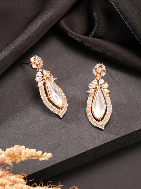 Gold Plated Uncut Polki Mossanite Dropdown Minimal Earrings